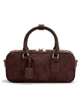 Faux Suede Crossbody Purse with Top Handle, Square Shoulder Bag, Adjustable